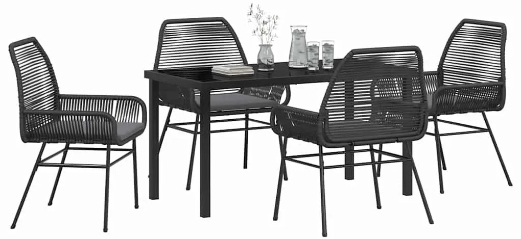 vidaXL Σέτ φαγητού για κήπο με μαξιλάρι 5 pcs Μαύρο συνθετικό ρατάν