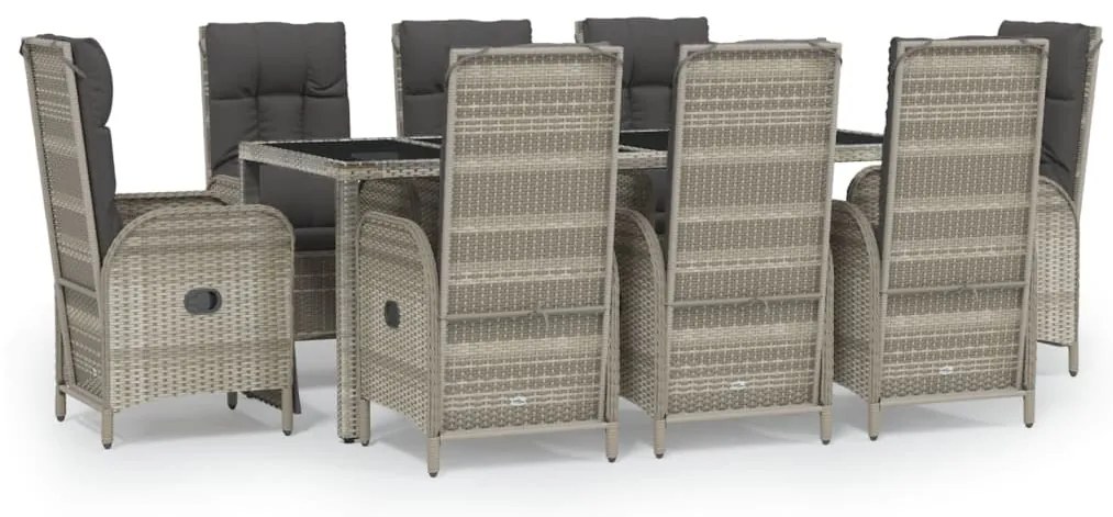 vidaXL Σετ Τραπεζαρίας Κήπου 9 τεμ. Γκρι Συνθ. Ρατάν με Μαξιλάρια