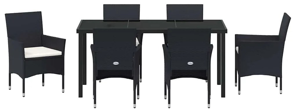 vidaXL Σέτ φαγητού για κήπο με μαξιλάρι 7 pcs Μαύρο συνθετικό ρατάν