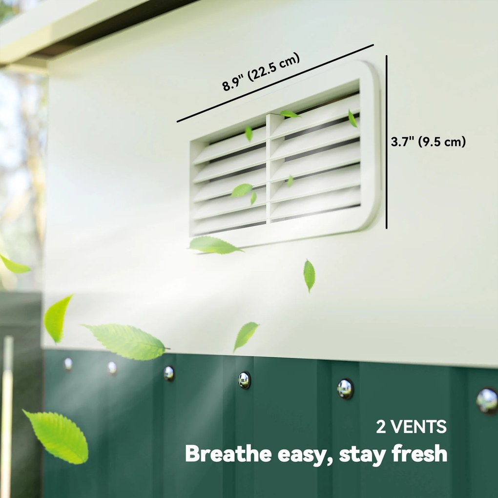 Outsunny Μεταλλικό Αποθηκευτικό Στέγαστρο Εργαλείων Επικλινής Στέγη Κλειδούμενες Διπλές Πόρτες 2,8 x 3,45 x 2,01m Πράσινο