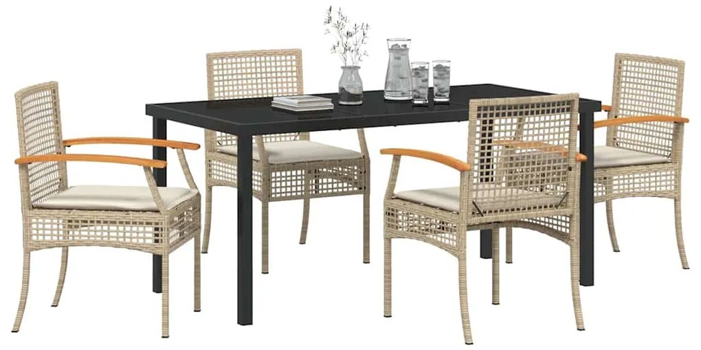 vidaXL Σέτ φαγητού για κήπο 5 pcs Μπεζ συνθετικό ρατάν