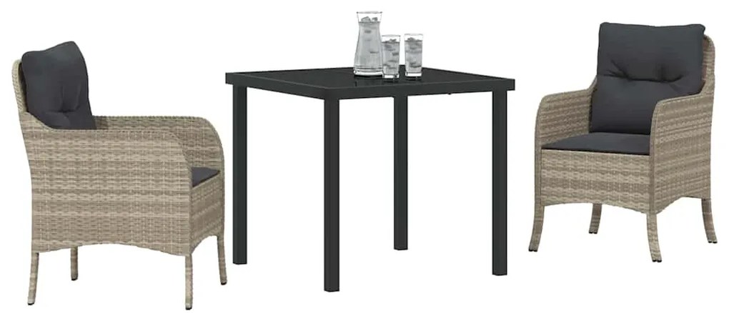 vidaXL Σέτ φαγητού για κήπο με μαξιλάρι 3 pcs Ανοιχτό γκρι Πολυ ράταν