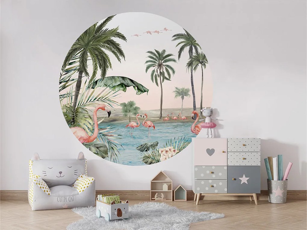 Flamingo Oasis Ταπετσαρια Τοιχου Ροζ Στρογγυλη 80cm