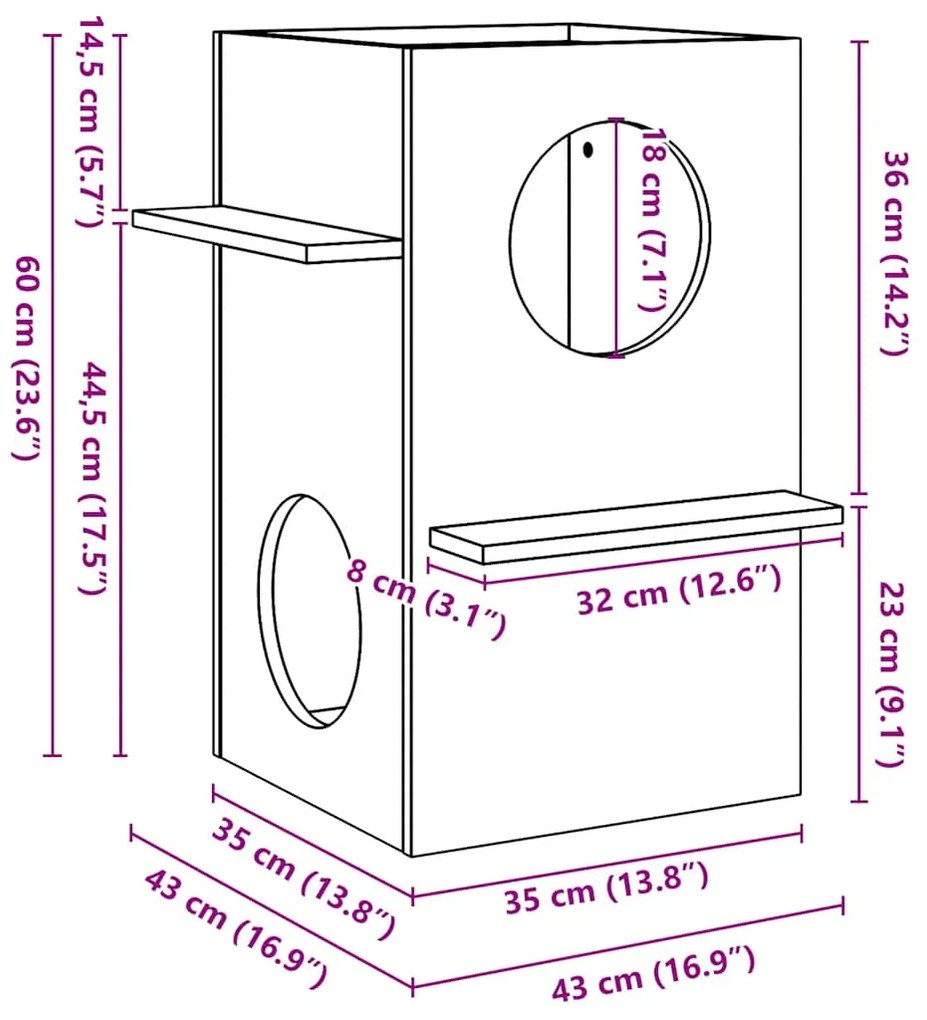 vidaXL Σπίτι για γάτες 43x43x60 cm από μασίφ ξύλο πεύκο