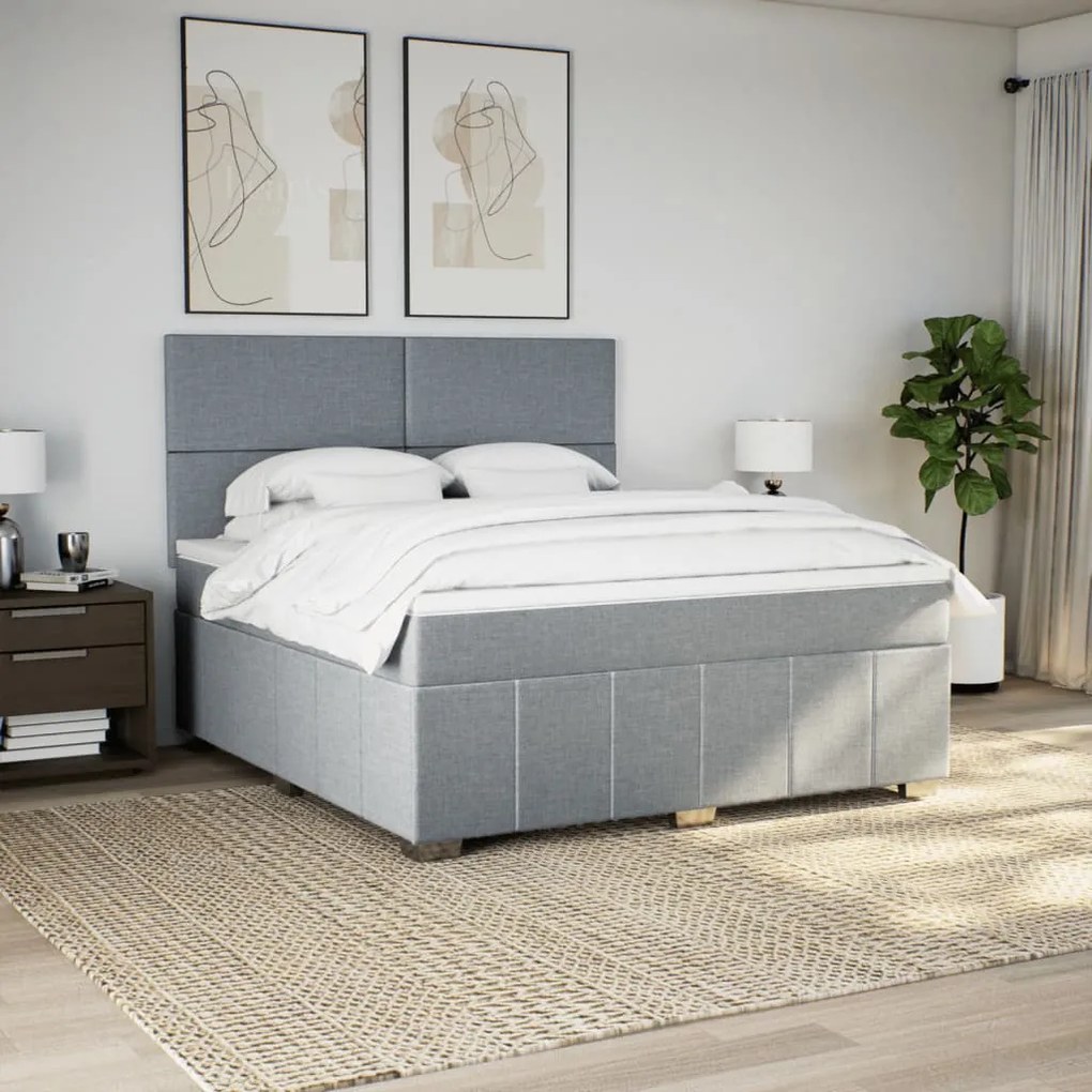 vidaXL Κρεβάτι Boxspring με Στρώμα Ανοιχτό Γκρι 180x200 εκ. Υφασμάτινο