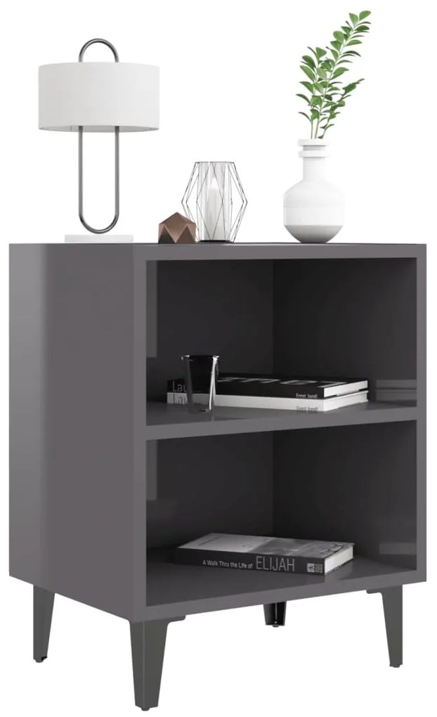 vidaXL Κομοδίνα 2 τεμ. Γυαλιστερό Γκρι 40x30x50 εκ. με Μεταλλικά Πόδια