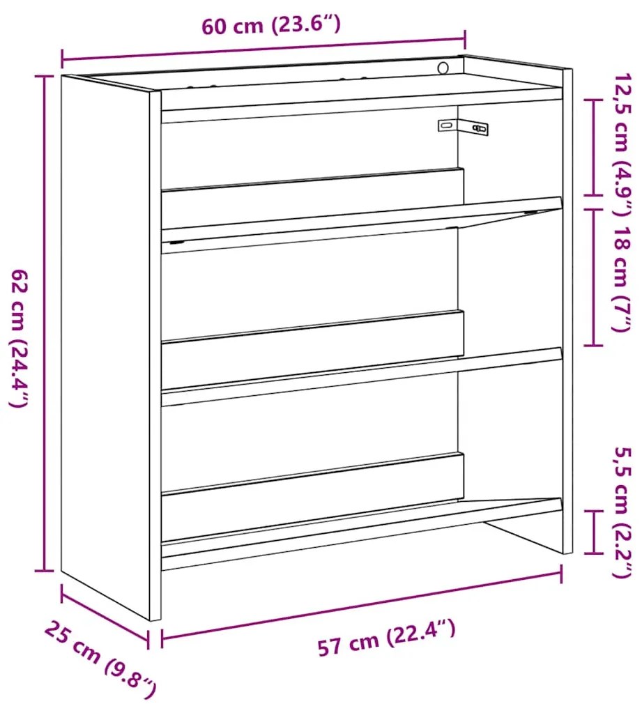 Ράφι παπουτσιών  Sonoma Oak 60x25x62 cm Κατασκευασμένο ξύλο 859889