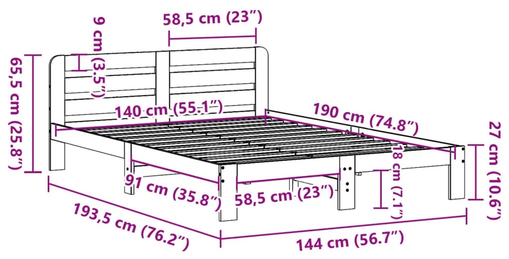 ΣΚΕΛΕΤΟΣ ΚΡΕΒΑΤΙΟΥ ΧΩΡΙΣ ΣΤΡΩΜΑ ΚΑΦΕ 140X190 ΜΑΣΙΦ ΞΥΛΟ ΠΕΥΚΟΥ 855578