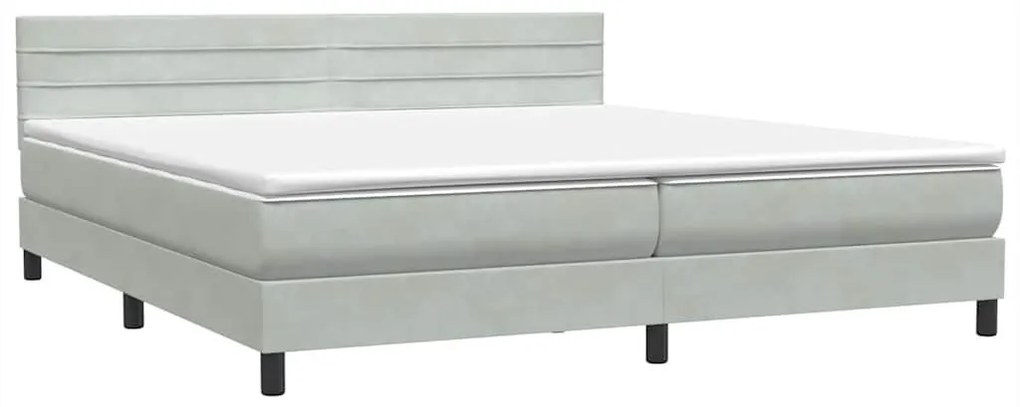 Box Spring κρεβάτι με στρώμα ανοιχτό γκρι 200x220 εκ. Βελούδινο - Γκρι