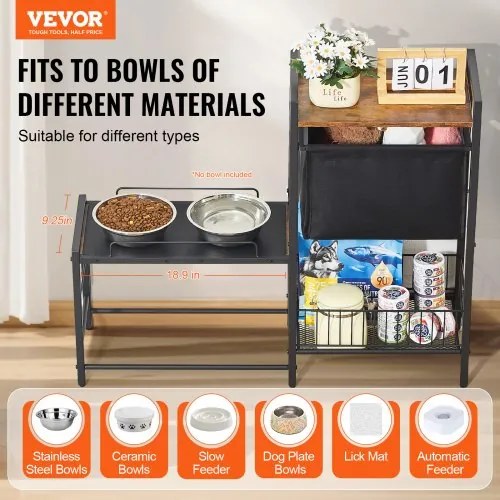 VEVOR Pet Feeding Station with Storage Dog Food &amp; Toy Organizer Raised Dog Bowls