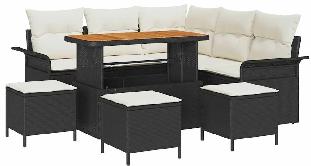 vidaXL Σετ Καναπέ Κήπου Ρυθμιζόμενο ύψος 9 pcs Μαύρο συνθετικό ρατάν