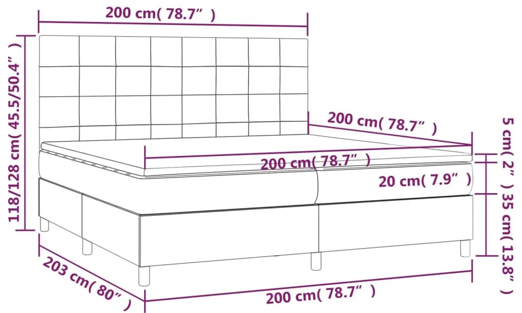 Κρεβάτι Boxspring με Στρώμα & LED Σκ.Καφέ 200x200εκ. Υφασμάτινο - Καφέ