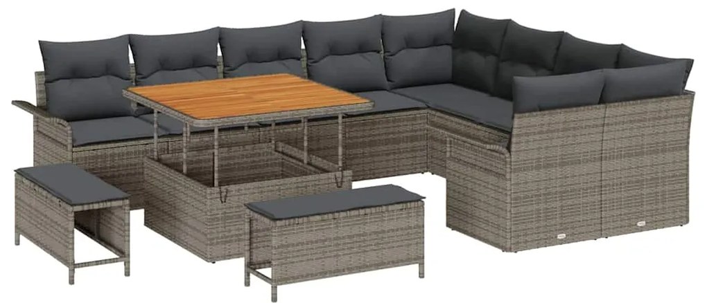 vidaXL Σετ Καναπέ Κήπου με μαξιλάρι με αποθήκευση 12 pcs Γκρι