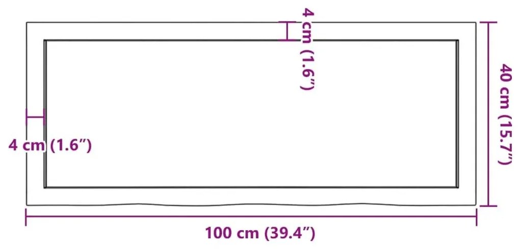 Ράφι Τοίχου 100x40x(2-4) εκ. από Ακατέργαστο Μασίφ Ξύλο Δρυός - Καφέ