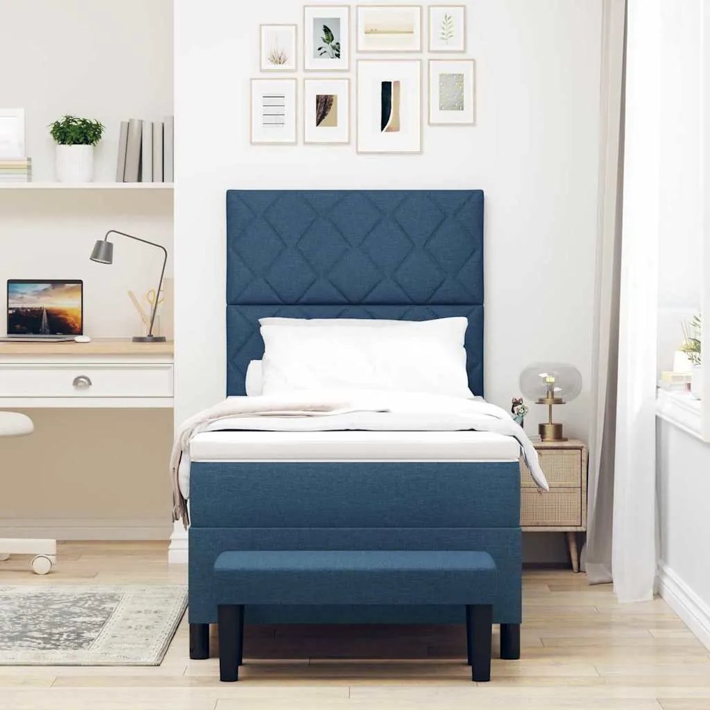 vidaXL Κρεβάτι με ελατήρια με στρώμα Μπλε 90 x 200 cm ύφασμα