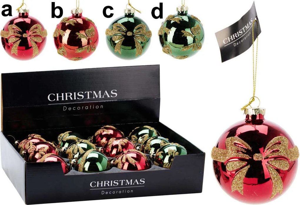 Γυάλινη Μπάλα Χριστουγέννων Bow 8cm σε 4 σχέδια 654654 (d)