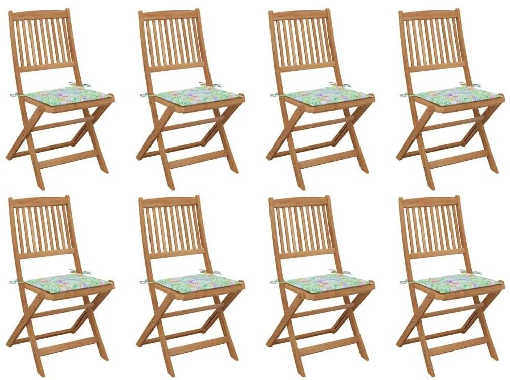 Καρέκλες Εξ. Χώρου Πτυσσόμενες 8 τεμ. Ξύλο Ακακίας &amp; Μαξιλάρια - Καφέ