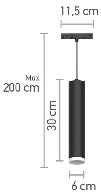 Κρεμαστό φωτιστικό LED 10W 4000K για μαγνητική ράγα σε μαύρη απόχρωση D:6cmX30cm (T02402-BL) - 1.5W - 20W - T02402-BL