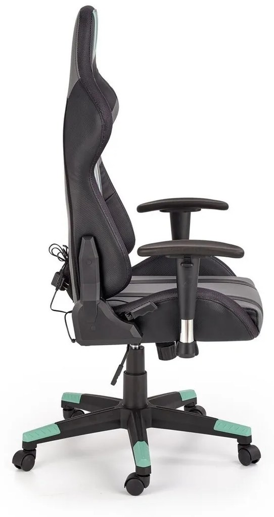 Καρέκλα gaming Houston 610, Γκρι, Μαύρο, Ανοιχτό πράσινο, 121x68x69cm, Με μπράτσα, Με ρόδες, Μηχανισμός καρέκλας: Κλίση