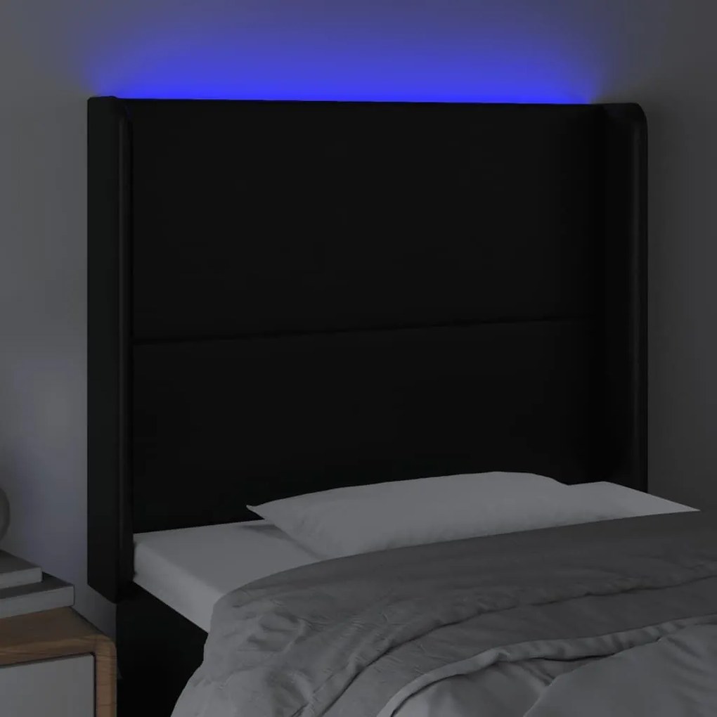 Κεφαλάρι Κρεβατιού LED Μαύρο 83x16x118/128εκ. Συνθετ. Δέρμα - Μαύρο