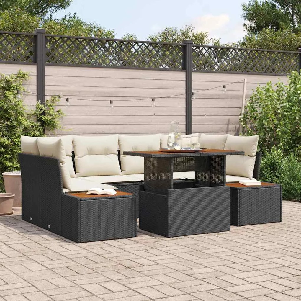 vidaXL Σέτ φαγητού για κήπο 7 pcs Μαύρο, Μπεζ 100 x 55 x 73 εκ