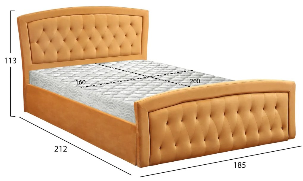 Επενδυμένο Κρεβάτι με Στρώμα ODELIA Διπλό με Αποθηκευτικό Χώρο Βελούδο Χρυσό 160x200εκ 185x212x113 εκ.