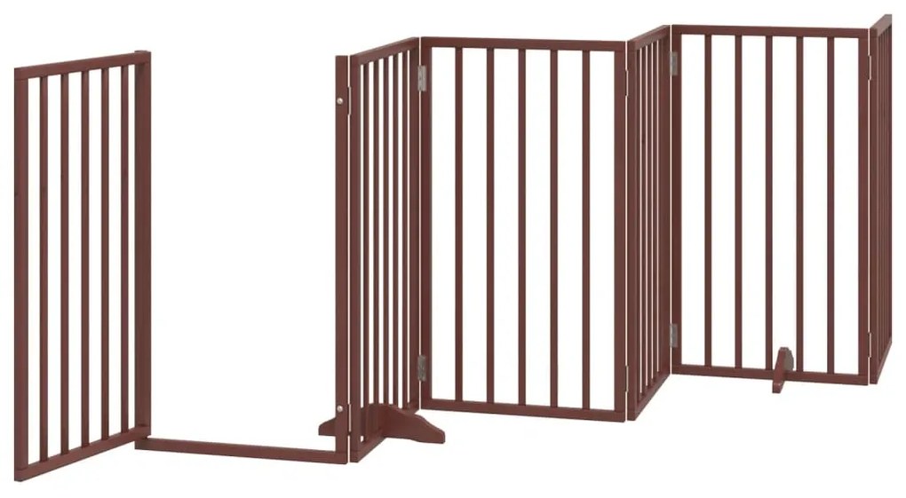 vidaXL Πόρτα Σκύλου με Πόρτα, Πτυσσόμενη, Καφέ, 6 Πάνελ, Ξύλο Λεύκας 300 εκ.