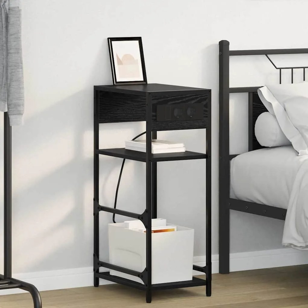 Κομοδίνο Μαύρη Οξυά 40 x 27 x 76 εκ Επεξεργασμένο ξύλο