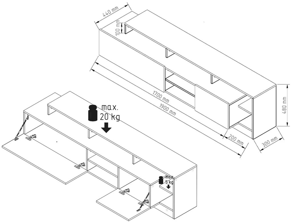 Ξύλινο Έπιπλο Τηλεόρασης ONIX Appalachian Oak/Ανθρακί Μ130xΠ20xΥ17.5cm
