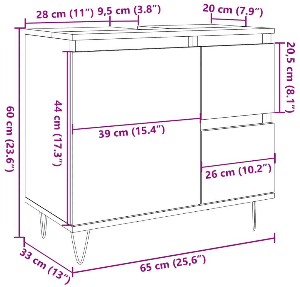 Ντουλάπι Μπάνιου Γκρι Σκυροδέματος 65x33x60 εκ. Επεξ. Ξύλο - Γκρι