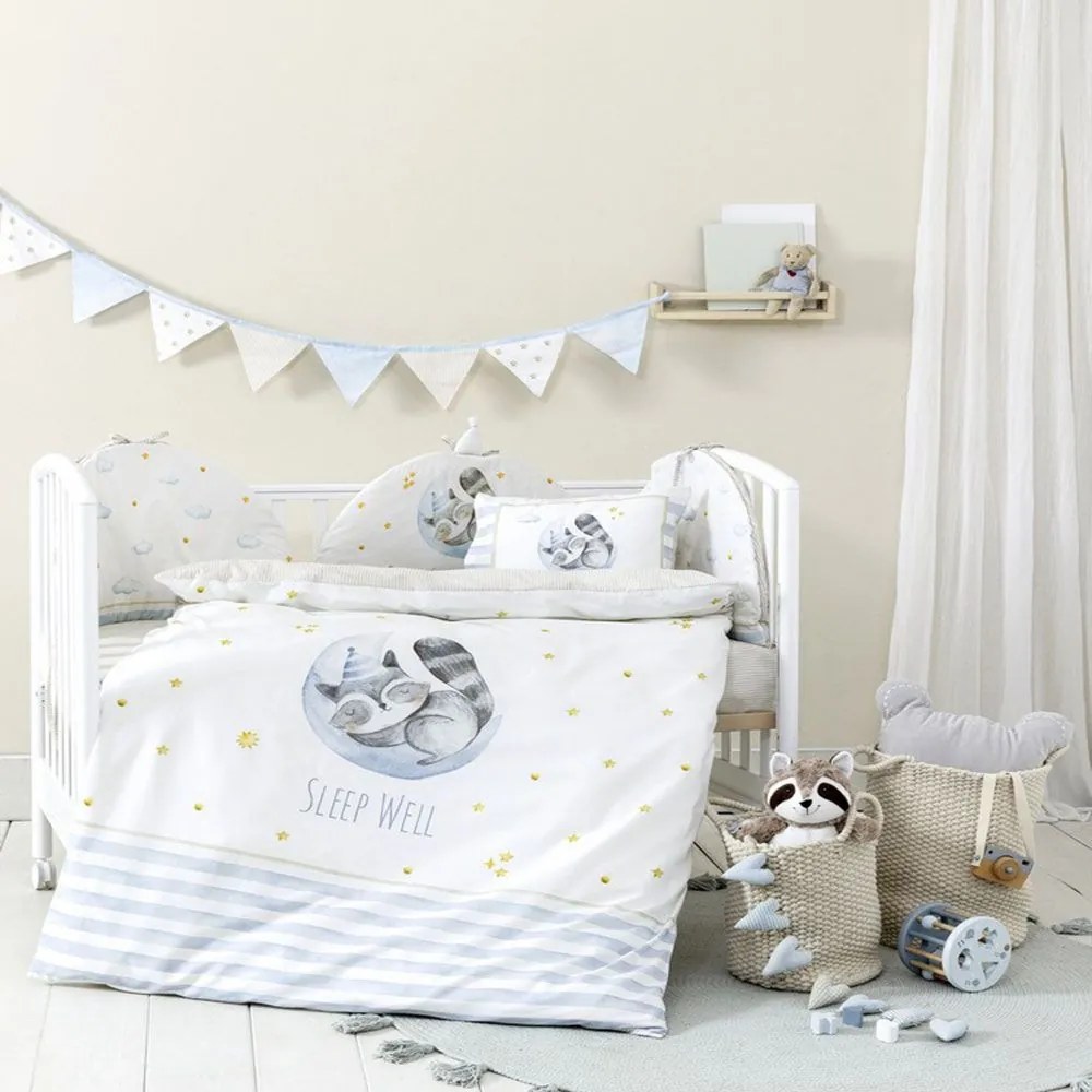 Σεντόνια Βρεφικά Sleepy Racoon (Σετ 3τμχ) Ciel Nima Cradle 120x170cm 100% Βαμβάκι