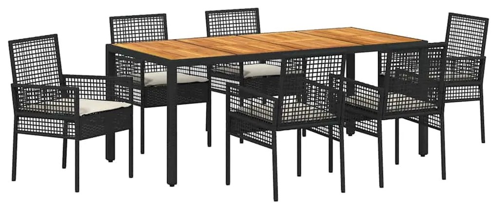 vidaXL Σέτ φαγητού για κήπο 7 pcs Μαύρο Πολυ ράταν