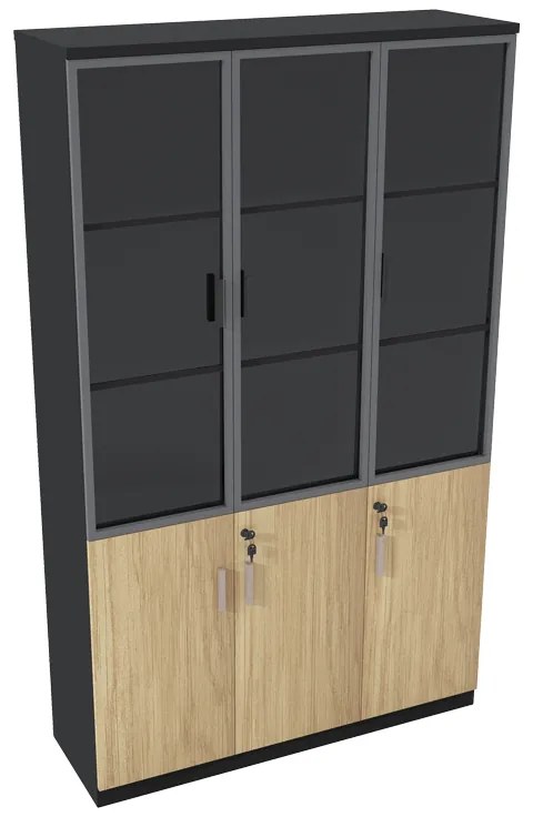 Ντουλάπα γραφείου με γυάλινες πόρτες Lotus  χρώμα φυσικό - ανθρακί 120x40x200εκ