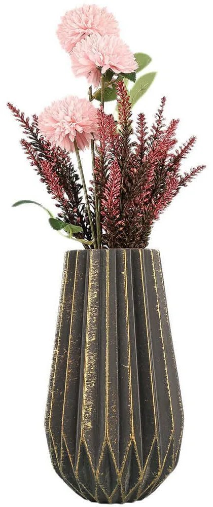 Βάζο 697ELD1218 Φ12,5x24,5cm Grey-Gold Aberto Design Κεραμικό