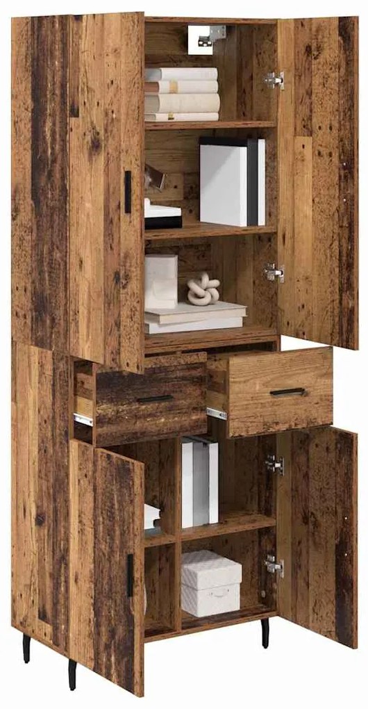 vidaXL Highboard με συρτάρι 2 pcs Παλιό Ξύλο Σύνθετο Ξύλο και Γυαλί