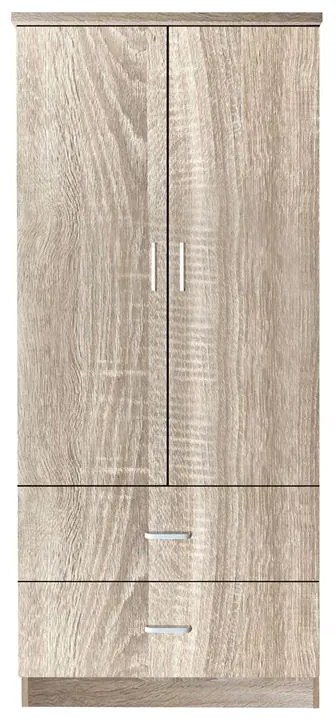 WOODWELL Ε8384,2CLOSET Ντουλάπα Δίφυλλη, Ράφι, Θέσεις για Κρεμάστρες, 2 Συρτάρια, Απόχρωση Sonoma 80x50x180cm Ε8384,2