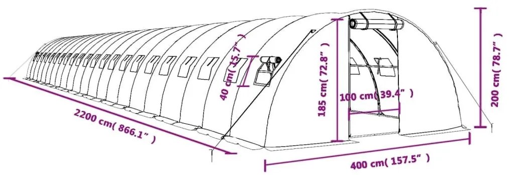 Θερμοκήπιο Λευκό 88 μ² 22 x 4 x 2 μ. με Ατσάλινο Πλαίσιο - Λευκό