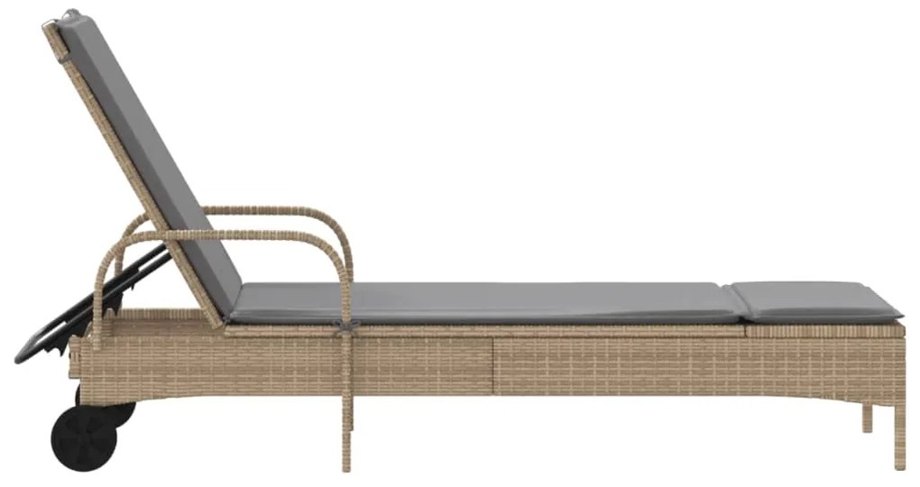 vidaXL Ξαπλώστρα Μπεζ από Συνθετικό Ρατάν με Τροχούς/Μαξιλάρια