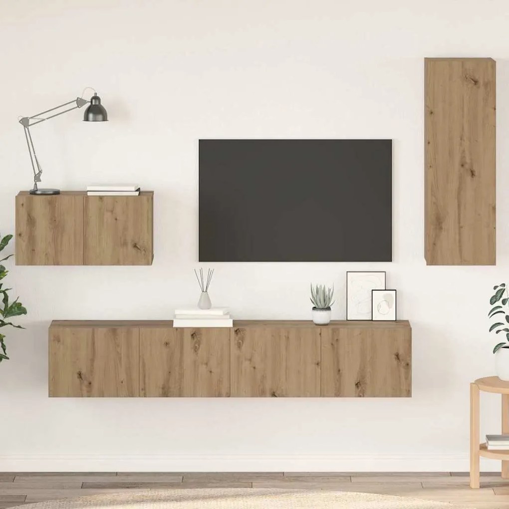 vidaXL Τηλεοπτική Κάβα Τοίχου 4 pcs Artisan Oak Επεξεργασμένο ξύλο
