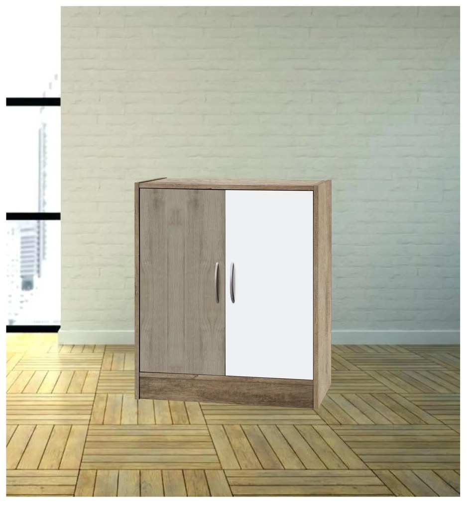 Ντουλάπι-παπουτσοθήκη με 2 ράφια από μελαμίνη σε χρώμα καφέ-δρυς 63x37x82