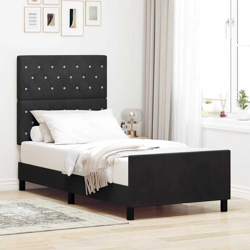 vidaXL Σκελετός Κρεβατιού με κεφαλάρι Μαύρο 90 x 190 cm Βελούδο