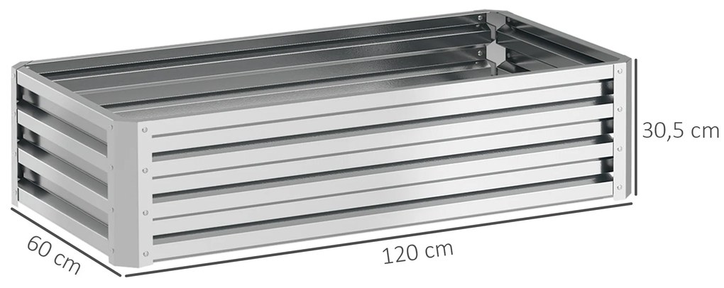 Outsunny Υπερυψωμένο παρτέρι, κουτί φύτευσης, ανθεκτικό στις καιρικές συνθήκες, ανοιχτό κάτω μέρος, γαλβανισμένος χάλυβας, 120 cm x 60 cm x 30,5 cm, Ασημί