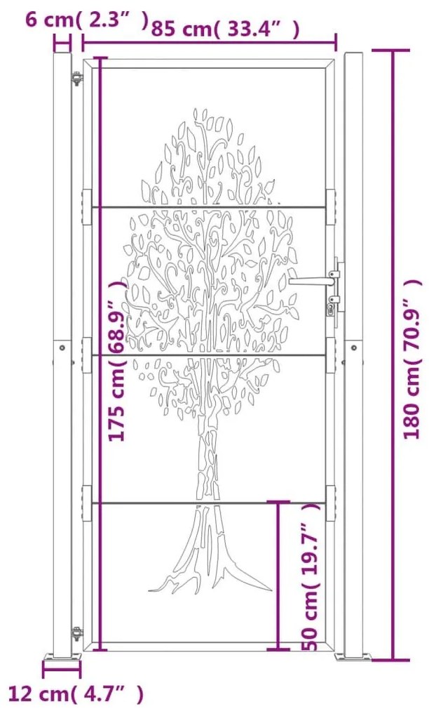 Πύλη Κήπου με Σχέδιο Δέντρου 105 x 180 εκ. από Ατσάλι Corten - Καφέ