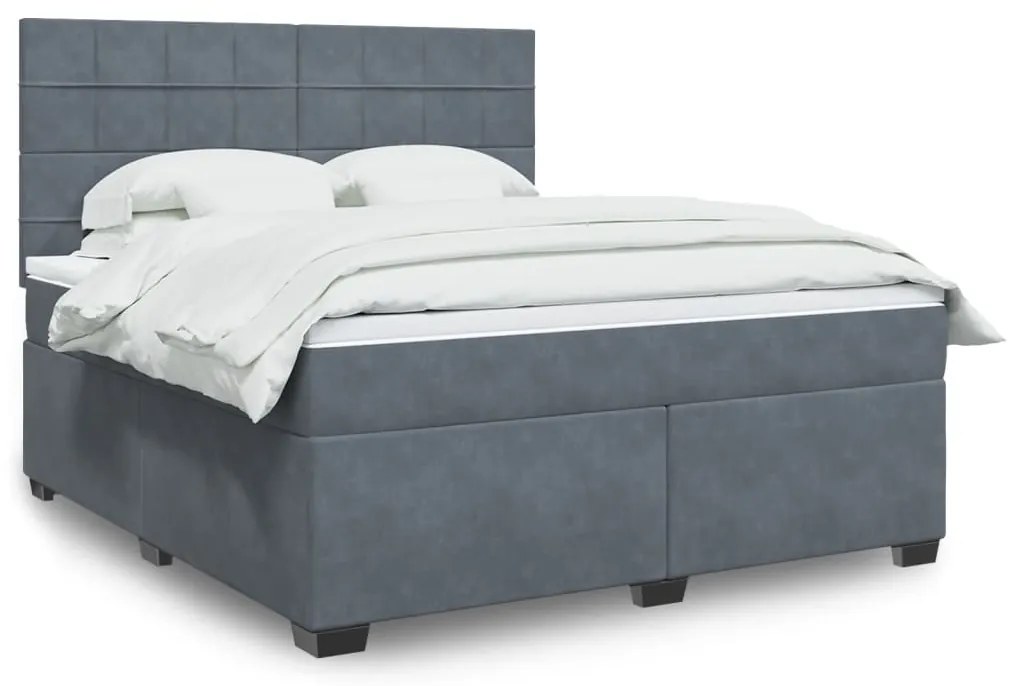 vidaXL Κρεβάτι Boxspring με Στρώμα Σκούρο Γκρι 180x200 εκ. Βελούδινο