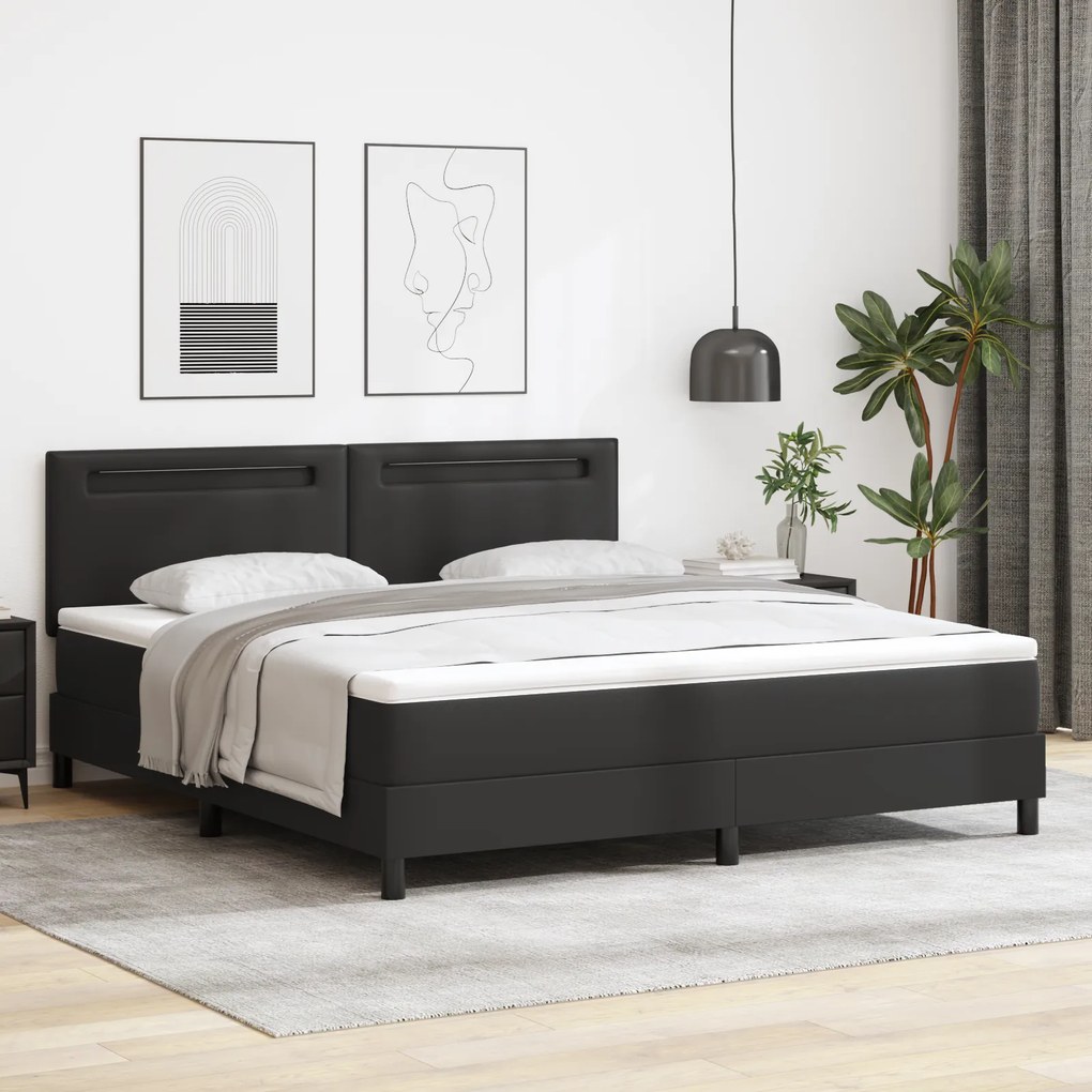 vidaXL Κρεβάτι Box Spring με Στρώμα Μαύρο, Σούπερ Κινγκ, Συνθετικό Δέρμα