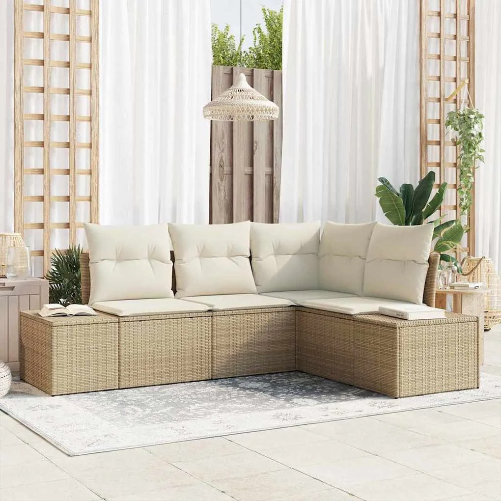vidaXL Σετ Καναπέ Κήπου 4 pcs Μπεζ Πολυ ράταν