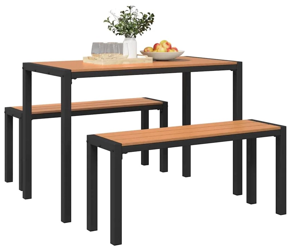 vidaXL Σέτ φαγητού για κήπο με μαξιλάρι 3 pcs Καφέ Ατσάλι