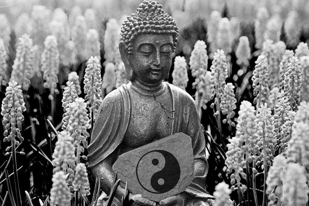 Εικόνα του Βούδα γιν και γιανγκ σε ασπρόμαυρο - 60x40