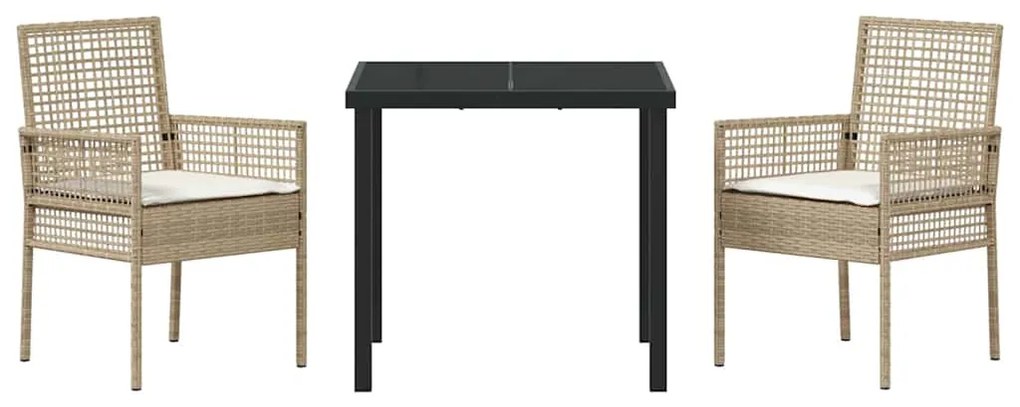 vidaXL Σέτ φαγητού για κήπο με μαξιλάρι 3 pcs Μπεζ συνθετικό ρατάν