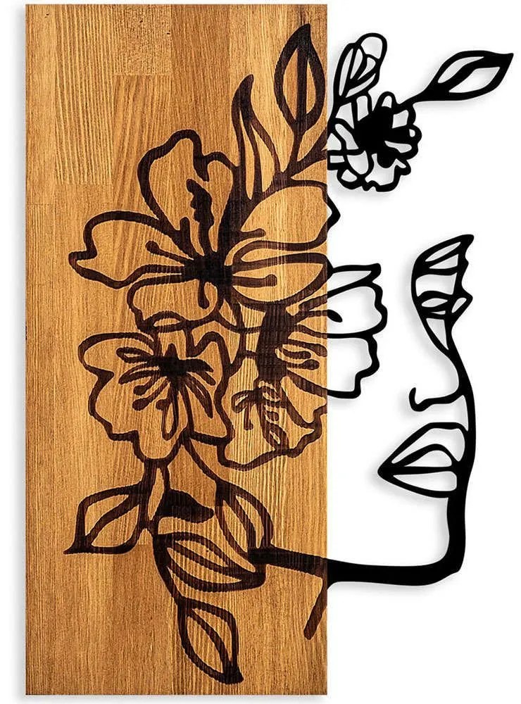 Διακοσμητικό Τοίχου Woman Floral Face 899SKL2453 41x58cm Walnut-Black Wallity Metal,Wood